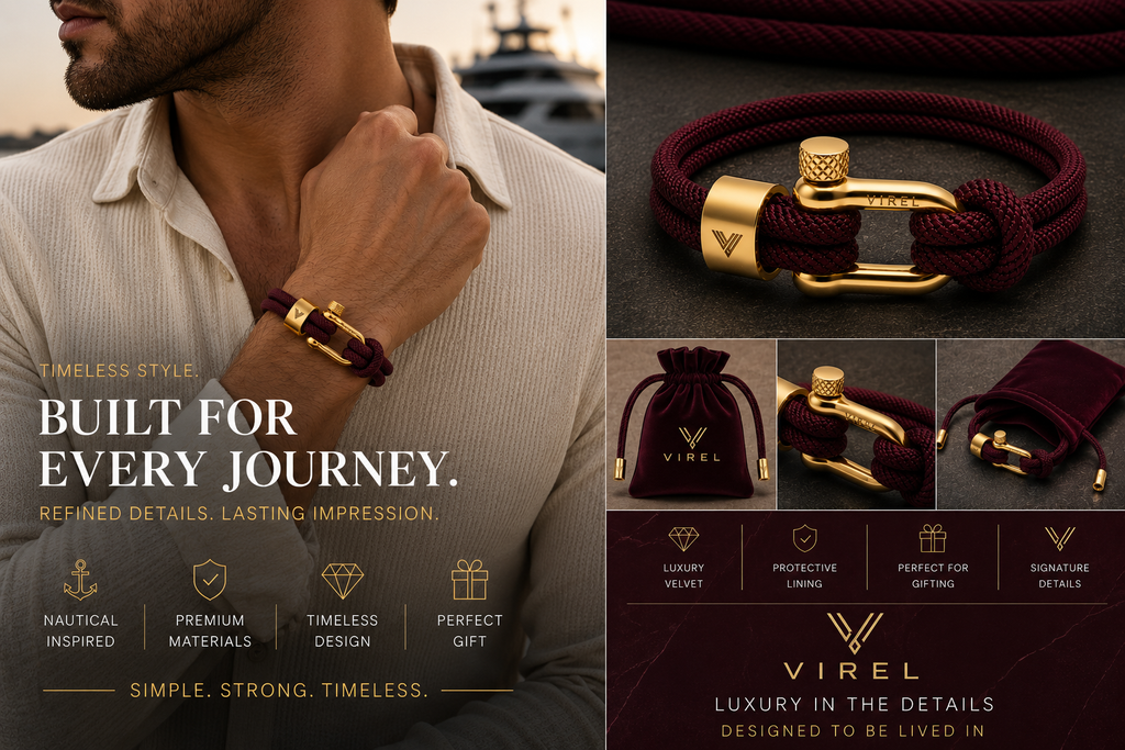 VIREL™ Bordeaux Gold Rope Shackle Bracelet