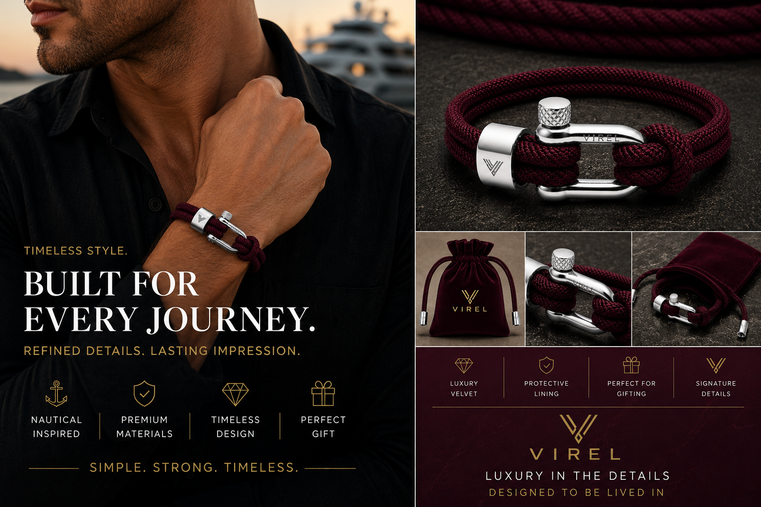 VIREL™ Bordeaux Silver Rope Shackle Bracelet