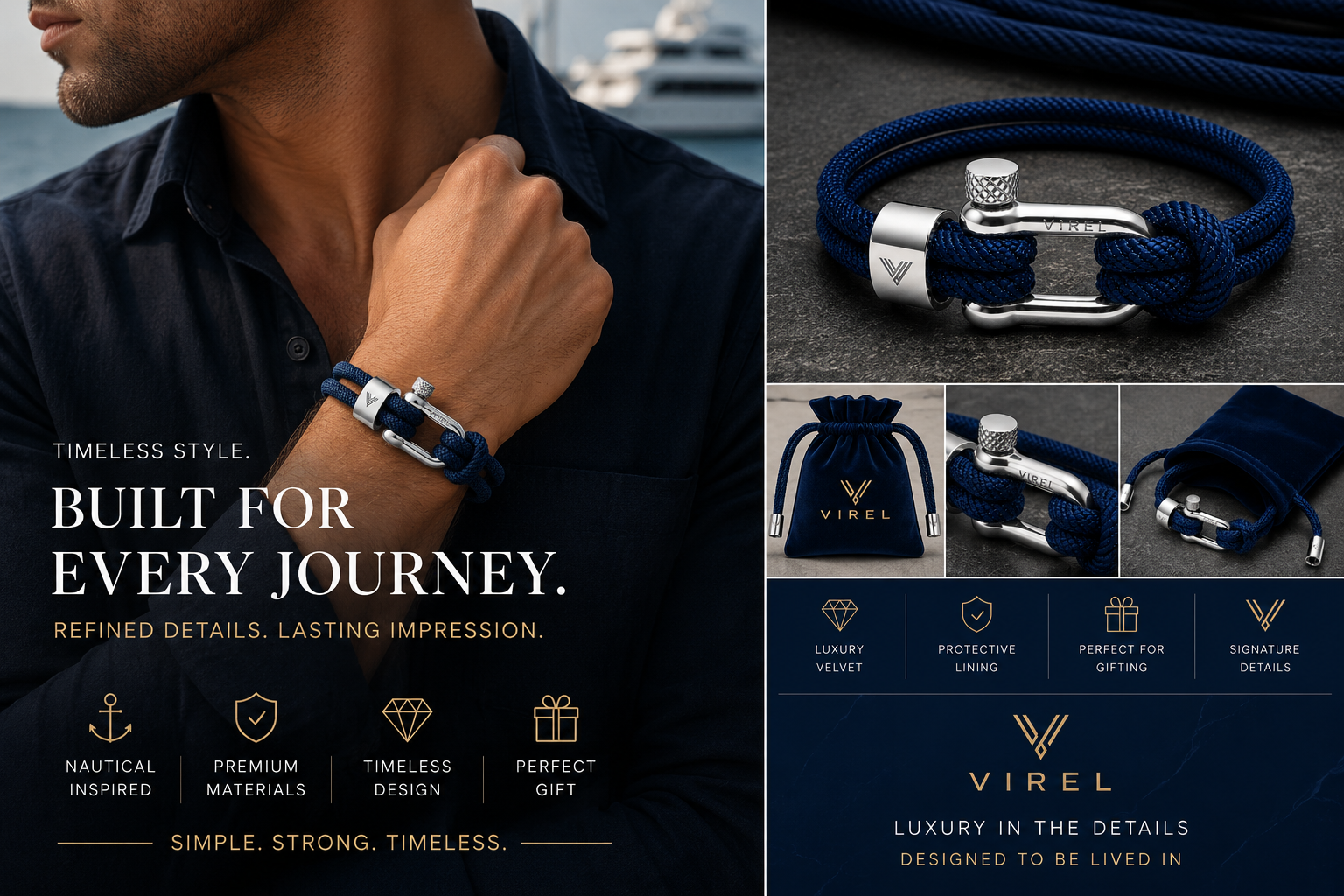VIREL™ Ocean Blue Silver Rope Shackle Bracelet