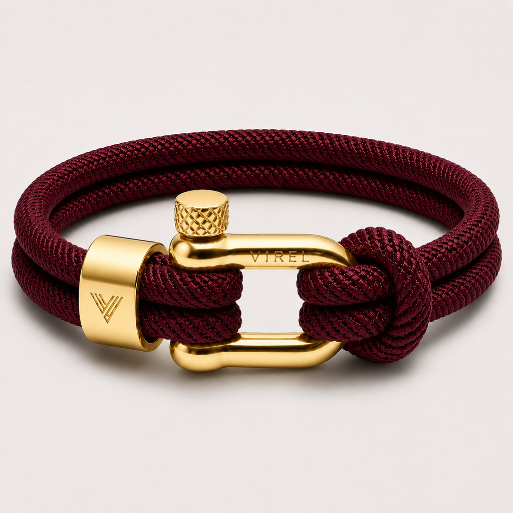 VIREL™ Bordeaux Gold Rope Shackle Bracelet