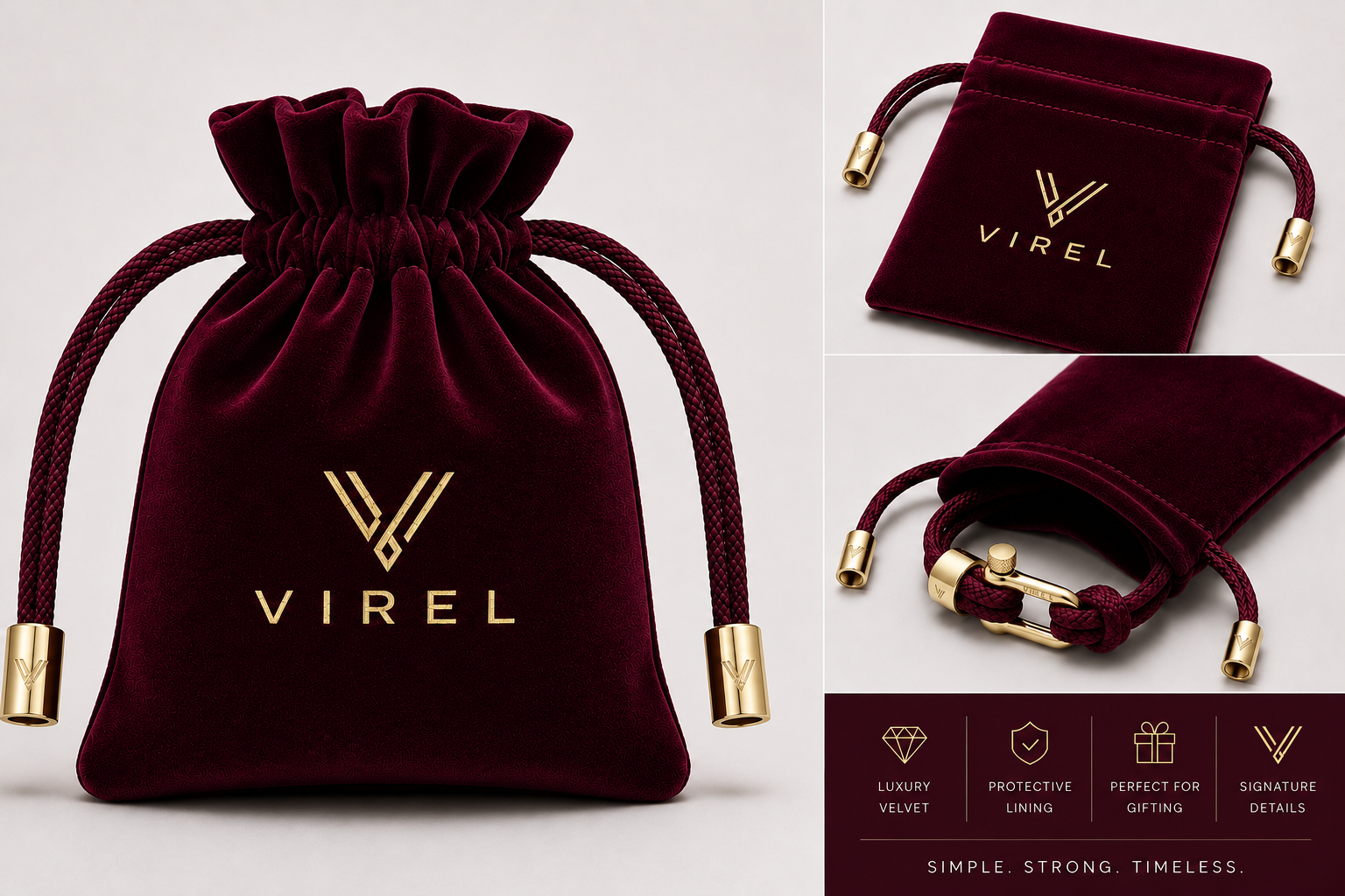 VIREL™ Bordeaux Gold Rope Shackle Bracelet